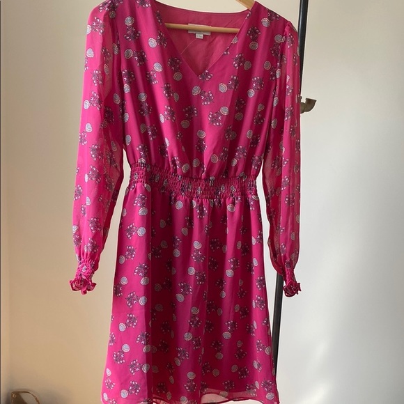 LOFT Vibrant Pink Floral V-Neck Dress - Picture 6 of 6